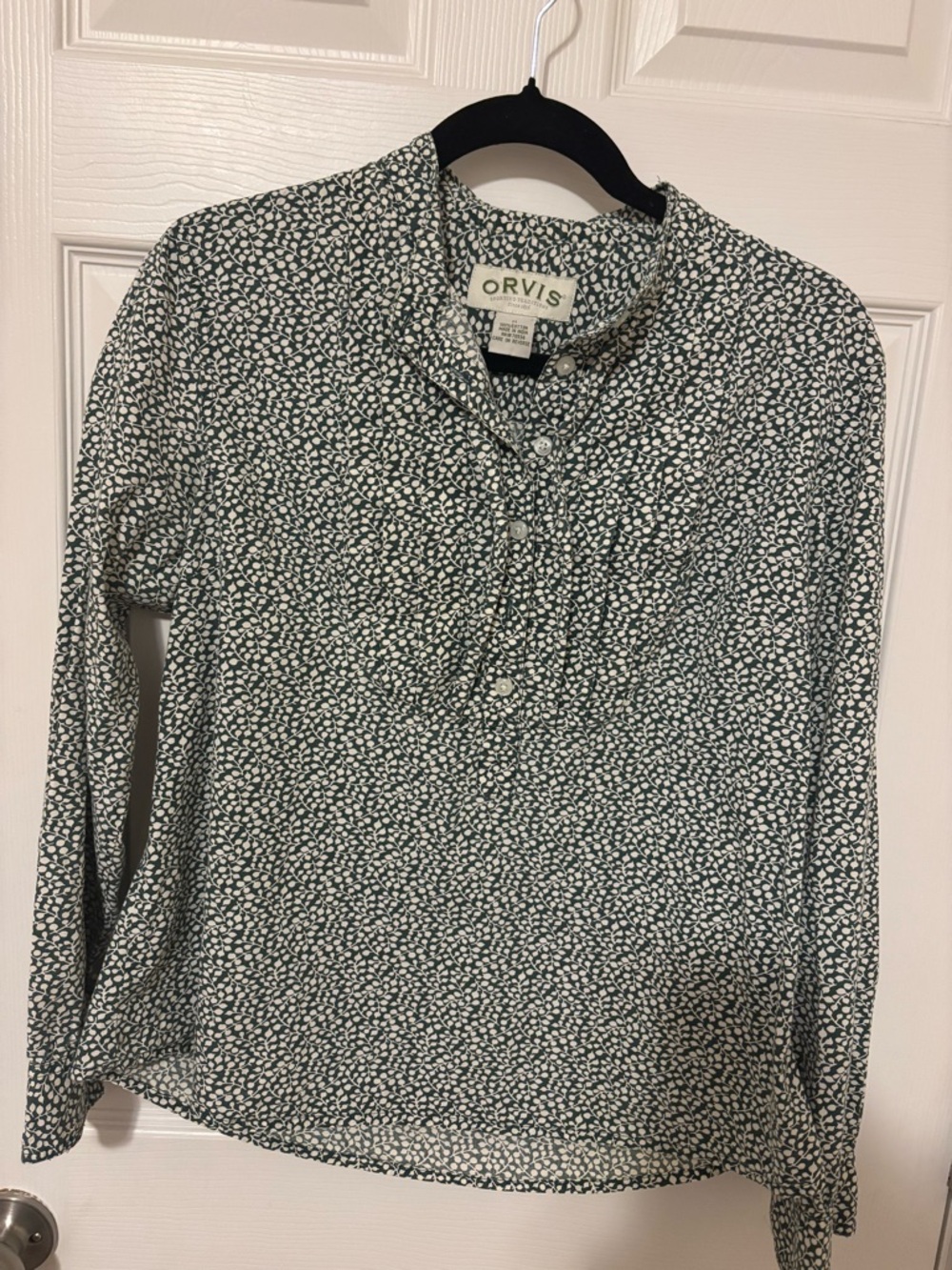 Orvis Green and White Micro-Print Button Front Shirt 100% Cotton